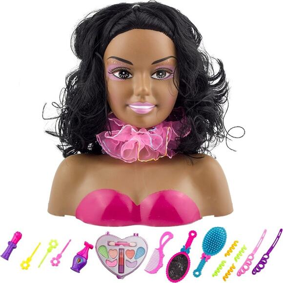 African American Black Makeup and Hair Styling Doll Head Toy Playset - Picture 2 of 6